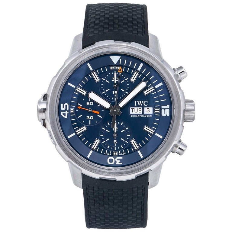Shop IWC Aquatimer Automatic Chronograph 44mm Blue Dial Black Rubber Strap Watch for Men - IW376805 in USA