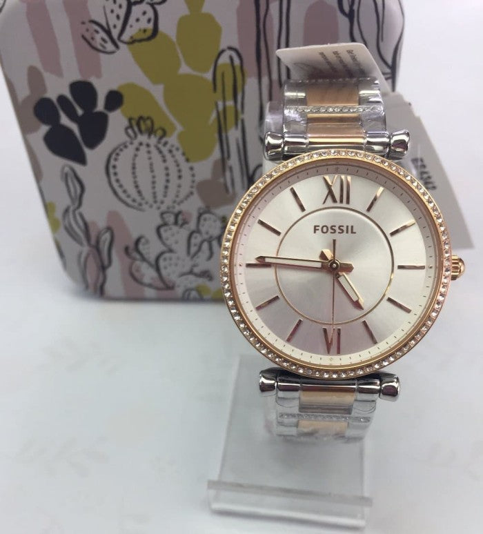 Fossil Carlie Silver Dial Two Tone Steel Strap Watch for Women - ES4342 Buy Now By Fossil