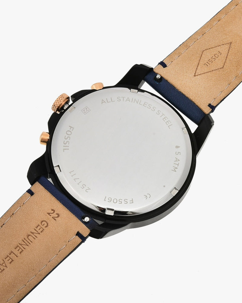 Fossil Grant Chronograph Black Dial Blue Leather Strap Watch for Men - FS5061 Buy Now By Fossil