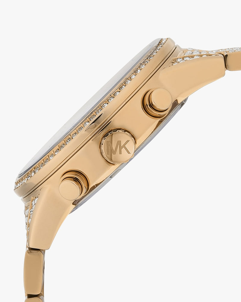 Michael Kors Ritz Three-Hand Glitz Crystals Gold Dial Gold Steel Strap Watch for Women - MK6747 Buy Now By Michael Kors