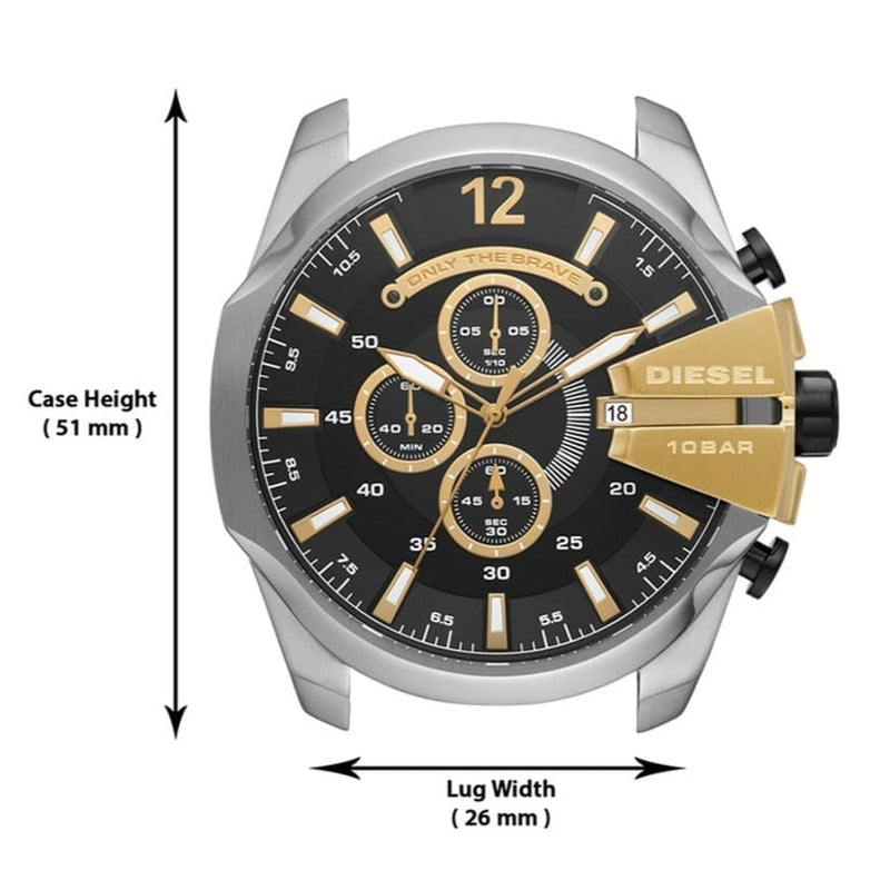 Diesel Mega Chief Chronograph Black Dial Two Tone Steel Strap Watch For Men - DZ4581 Buy Now By Diesel