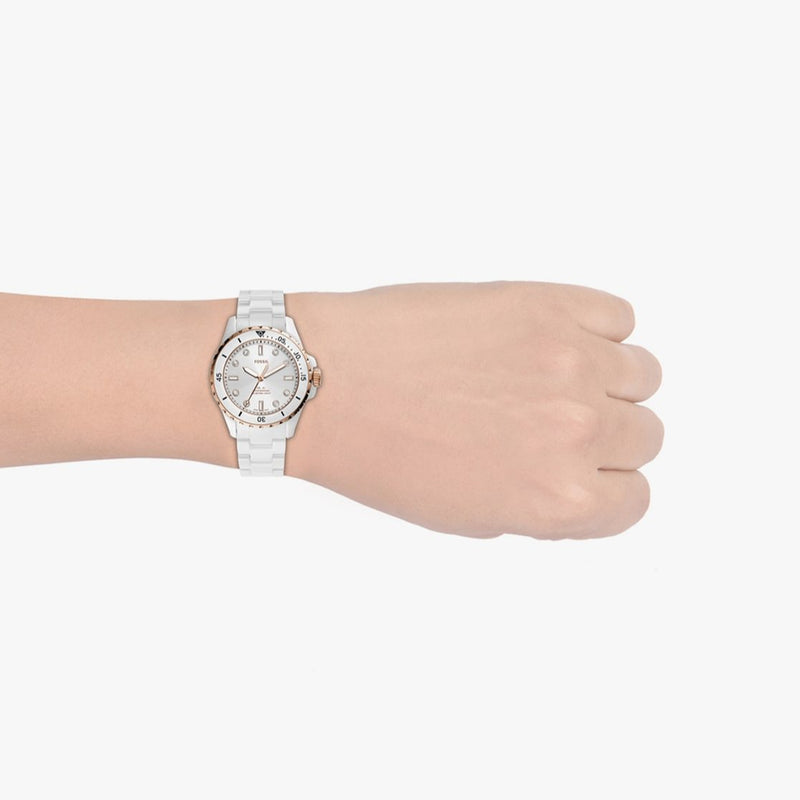 Fossil FB-01 Analog White Dial White Ceramic Strap Watch for Women - CE1107 Buy Now By Fossil
