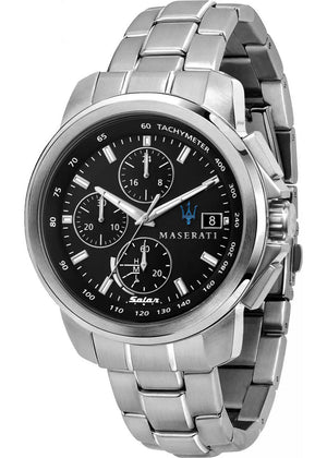 Maserati Successo Solar Edition Black Dial Silver Steel Strap Watch For Men - R8873645003