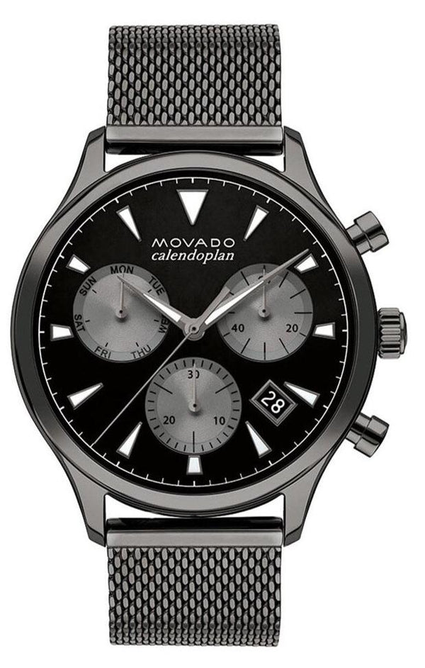 Shop Movado Heritage Calendoplan Chronograph Black Dial Grey Mesh Strap Watch for Men - 3650100 in USA