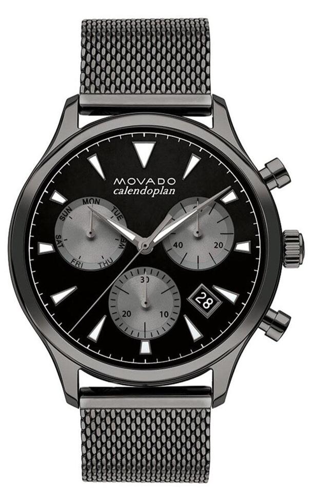 Movado Heritage Calendoplan Chronograph Black Dial Grey Mesh Strap Watch for Men - 3650100 Buy Now By Movado