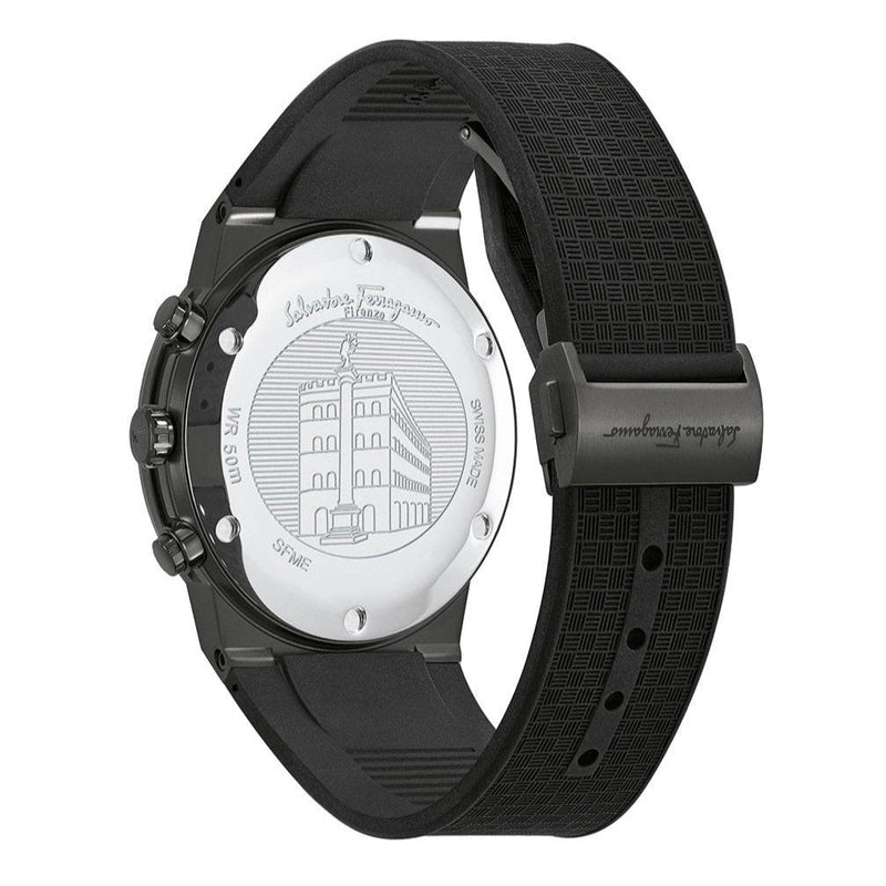 Shop Salvatore Ferragamo Sapphire Chrono Black Dial Black Rubber Strap Watch for Men - SFME00621 in USA