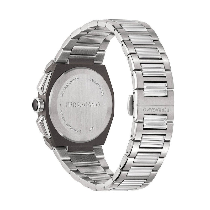 Shop Salvatore Ferragamo Sapphire Chrono Blue Dial Silver Steel Strap Watch for Men - SFME01123 in USA