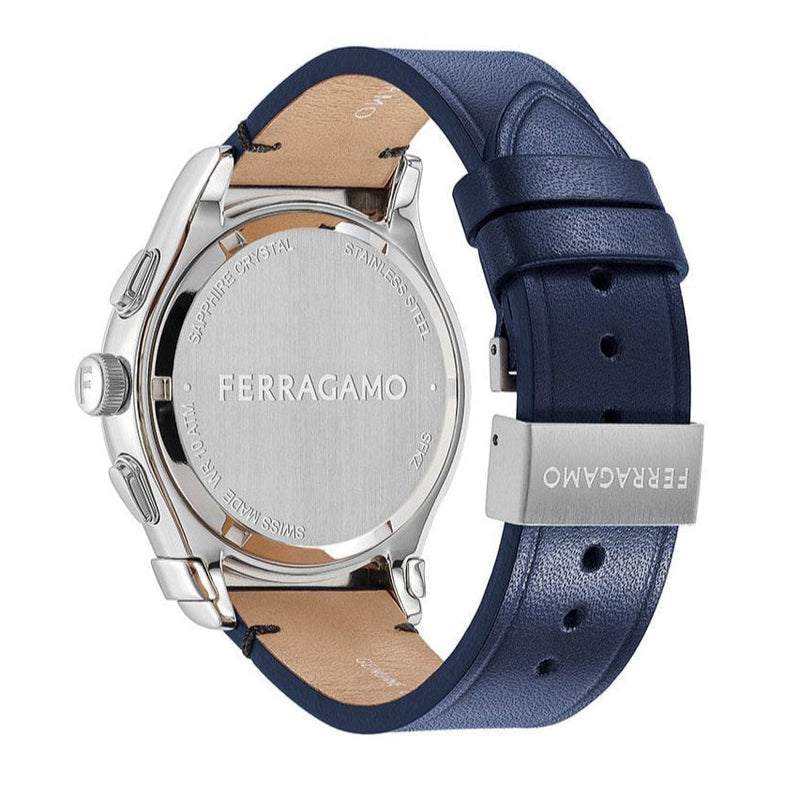 Shop Salvatore Ferragamo 1927 Chrono Analog Blue Dial Blue Leather Strap Watch for Men - SFKZ00223 in USA