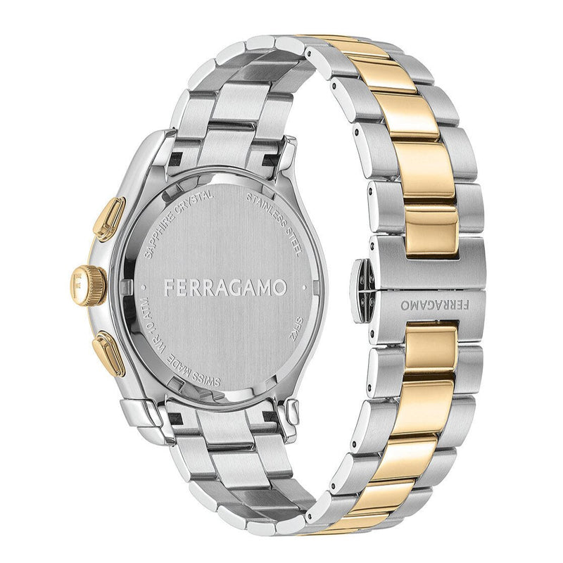 Shop Salvatore Ferragamo Sapphire Chrono Green Dial Two Tone Steel Strap Watch for Men - SFME01223 in USA