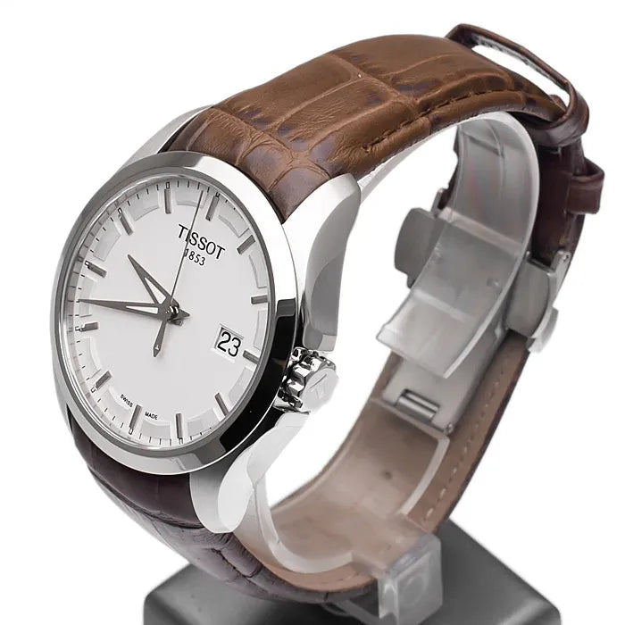 Tissot T Classic Couturier Chronograph White Dial Brown Leather Strap Watch For Men - T035.410.16.031.00 Buy Now By Tissot