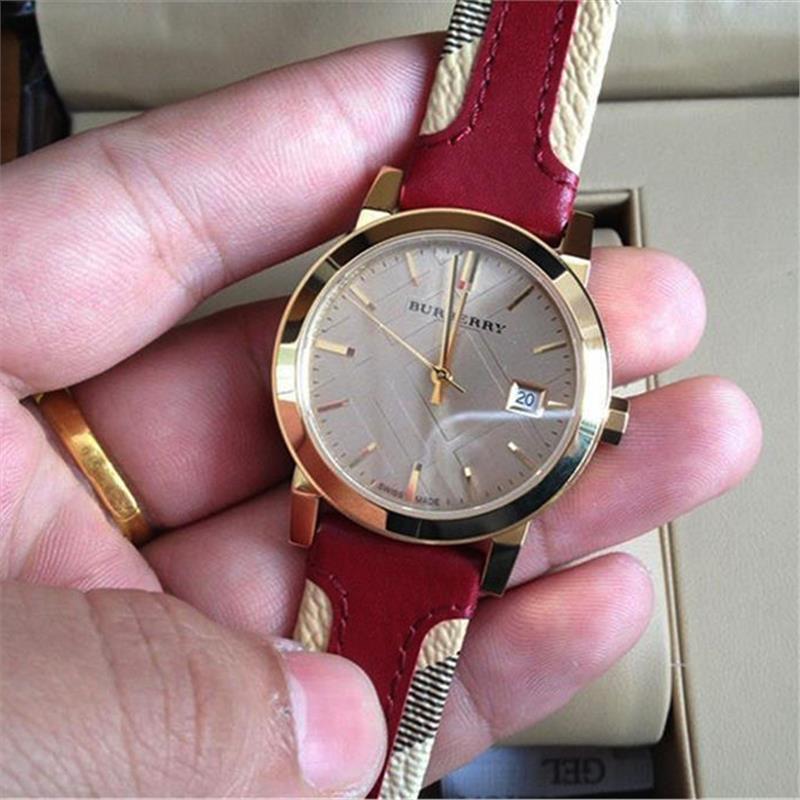 Burberry Heritage Nova Gold Dial Haymarket Red Leather Strap Watch for Women - BU9111 Buy Now By Burberry
