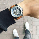 Fossil Modern Machine Automatic Skeleton Silver Dial Brown Leather Strap Watch for Men - ME3135 Buy Now By Fossil