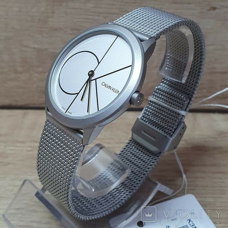 Calvin Klein Minimal White Dial Silver Mesh Bracelet Watch for Women - K3M5215X