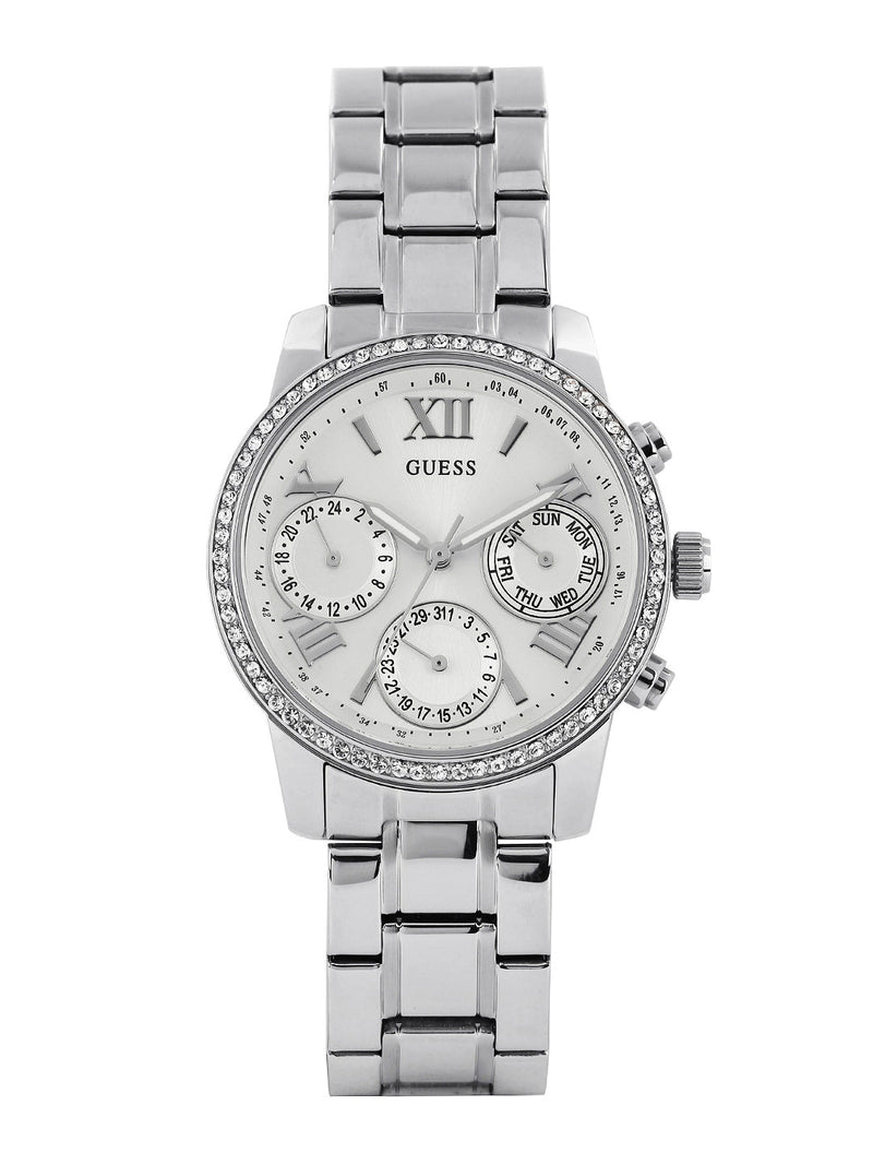 Guess Mini Sunrise Chronograph Quartz Silver Dial Silver Steel Strap Watch For Women - W0623L1 Buy Now By Guess