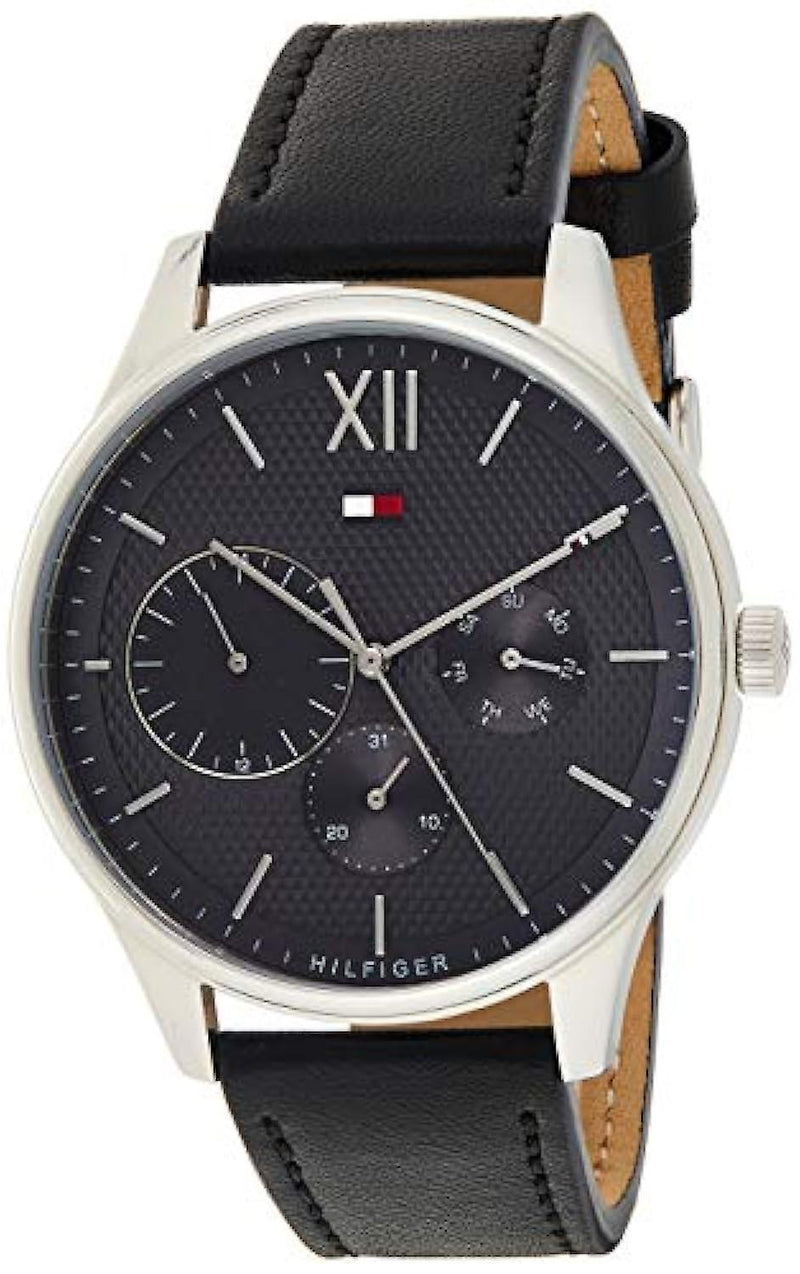 Shop Tommy Hilfiger Damon Multifunction Black Dial Black Leather Strap Watch for Men - 1791417 in USA