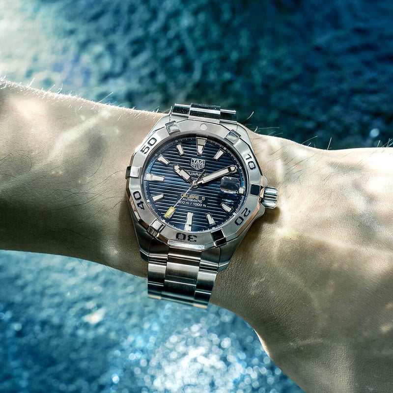 Tag Heuer Aquaracer Calibre 5 Automatic Blue Dial Silver Steel Strap Watch for Men - WAY2012.BA0927 Buy Now By Tag Heuer