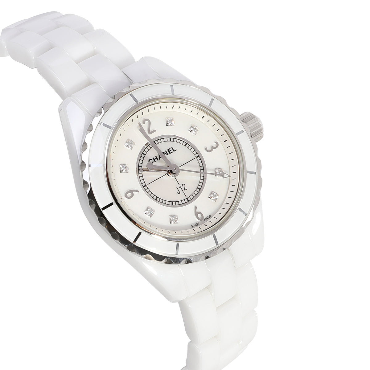Chanel J12 Diamonds Quartz Mother of Pearl White Dial White Steel Strap Watch for Women - J12 H2570