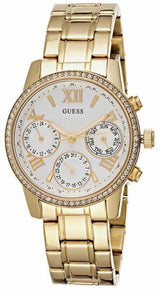 Guess Mini Sunrise Diamonds Silver Dial Gold Steel Strap Watch for Women - W0623L3 Buy Now By Guess