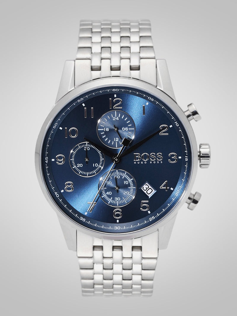 Hugo Boss Navigator Chronograph Blue Dial Silver Steel Strap Watch for Men - 1513498 Buy Now By Hugo Boss