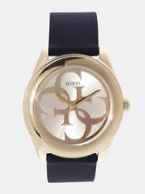 Guess G Twist Gold Dial Black Leather Strap Watch for Women - W0911L3 Buy Now By Guess