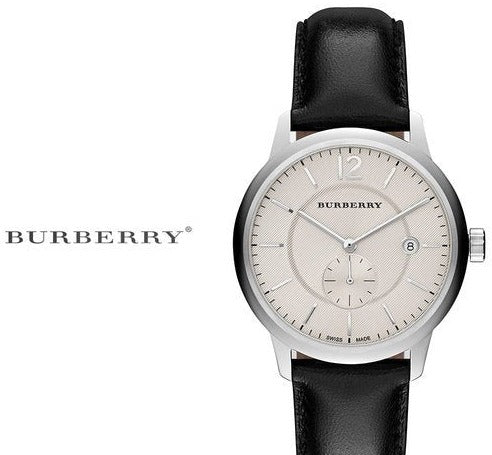 Shop Burberry The Classic Horseferry Beige Dial Black Leather Strap Watch for Men - BU10000 in USA