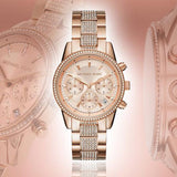 Michael Kors Ritz Chronograph Rose Gold Dial Rose Gold Steel Strap Watch For Women - MK6485 Buy Now By Michael Kors