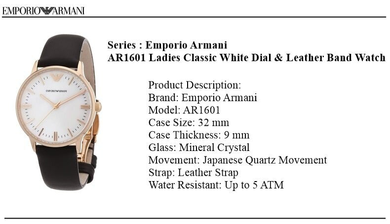 Emporio Armani Classic Quartz Mother of Pearl Dial Brown Leather Strap Watch For Women - AR1601 Buy Now By Emporio Armani