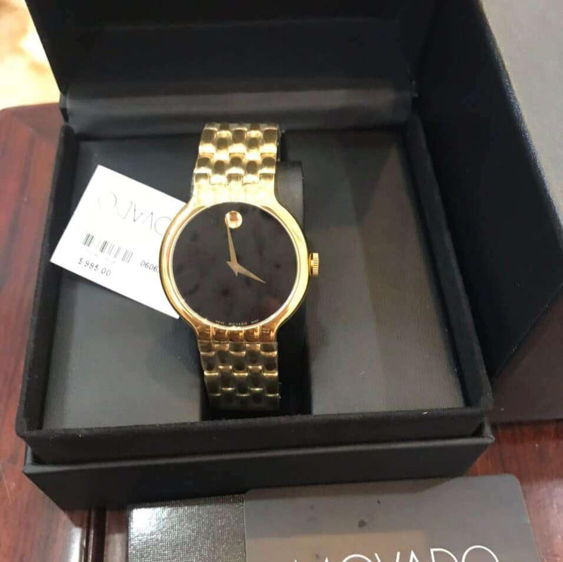 Shop Movado Veturi Quartz Black Dial Gold Steel Strap Watch for Men - 0606934 in USA