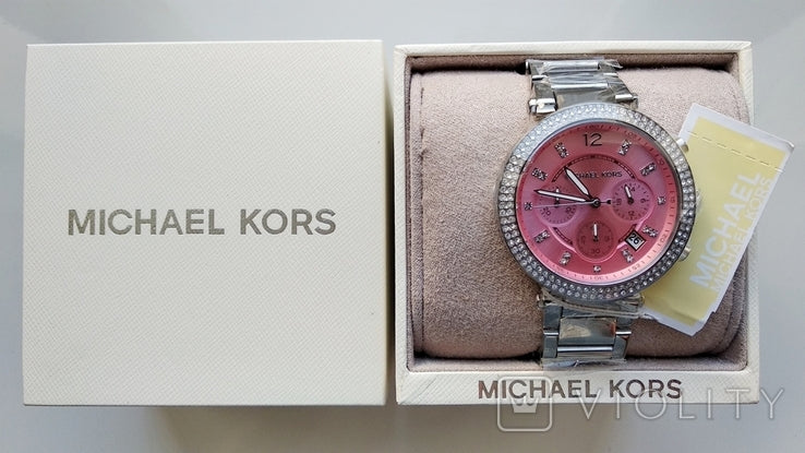 Michael Kors Parker Chronograph Pink Dial Silver Steel Strap Watch For Women - MK6105