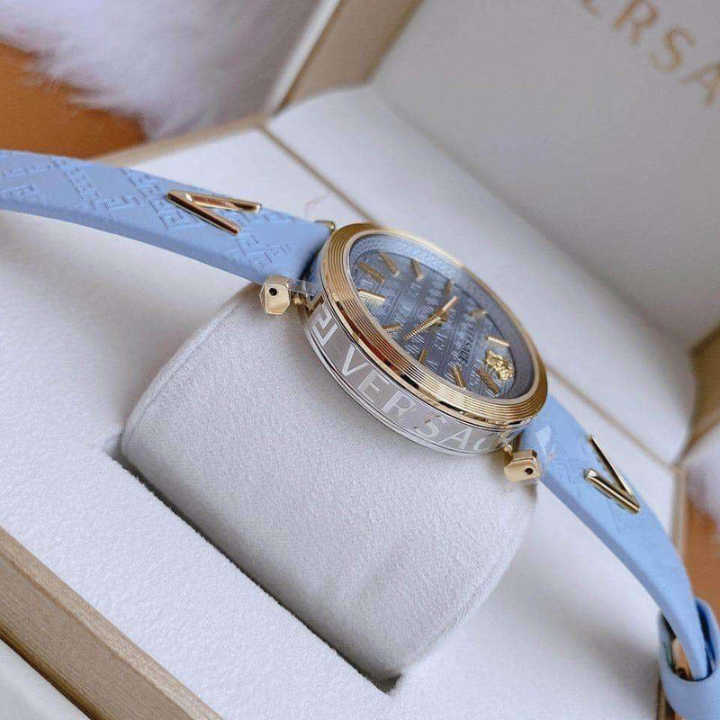 Versace V-Twist Blue Dial Blue Leather Strap Watch for Women - VELS00319 Buy Now By Versace