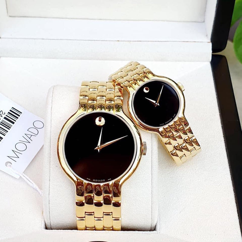 Shop Movado Veturi Quartz Black Dial Gold Steel Strap Watch for Men - 0606934 in USA
