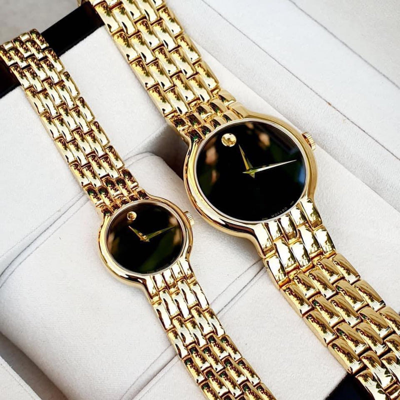 Shop Movado Veturi Quartz Black Dial Gold Steel Strap Watch for Men - 0606934 in USA