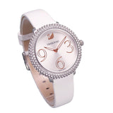 Shop Swarovski Crystal Frost Silver Dial White Leather Strap Watch for Women - 5484070 in USA