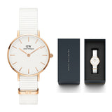 Daniel Wellington Petite Dover Quartz White Dial White NATO Strap Watch For Women - DW001000313