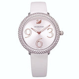 Shop Swarovski Crystal Frost Silver Dial White Leather Strap Watch for Women - 5484070 in USA
