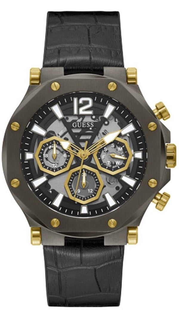 Guess Edge Chronograph Black Dial Black Leather Strap Watch For Men - GW0492G1 Buy Now By Guess