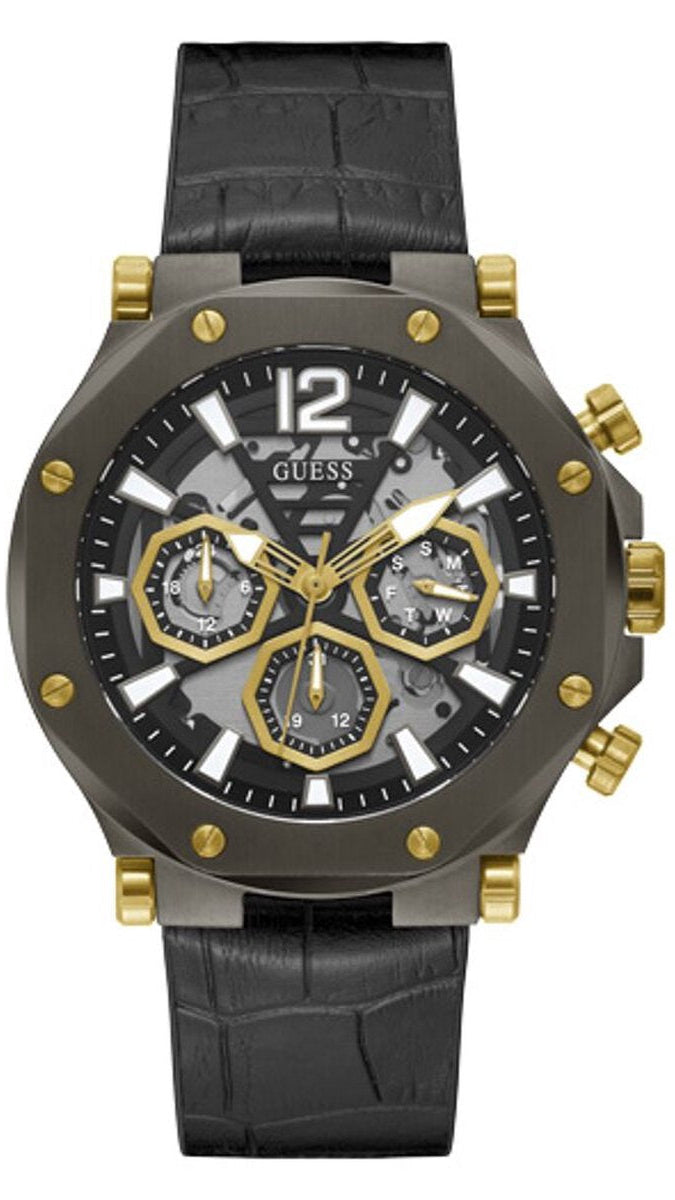 Guess Edge Chronograph Black Dial Black Leather Strap Watch For Men - GW0492G1 Buy Now By Guess
