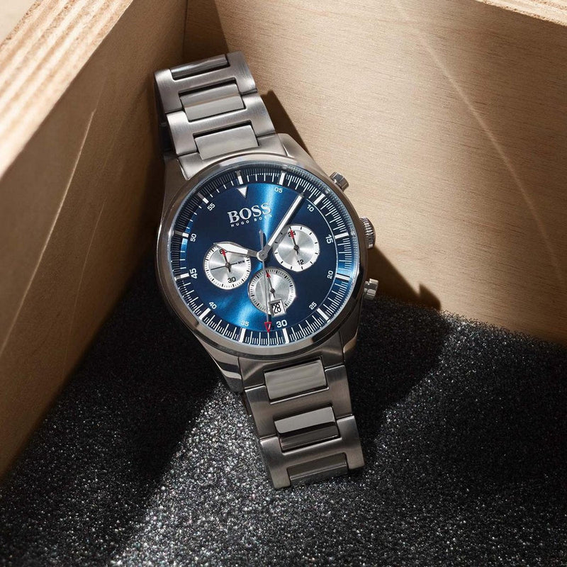Shop Hugo Boss Pioneer Blue Dial Silver Steel Strap Watch for Men - 1513713 in USA