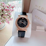 Versace V-Motif Vintage Logo Black Dial Black Leather Strap Watch for Women - VERE00818 Buy Now By Versace