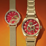 Fossil Jacqueline Dragonsteel Limited Edition Red Dial Gold Mesh Strap Watch for Women - ES5316 Buy Now By Fossil