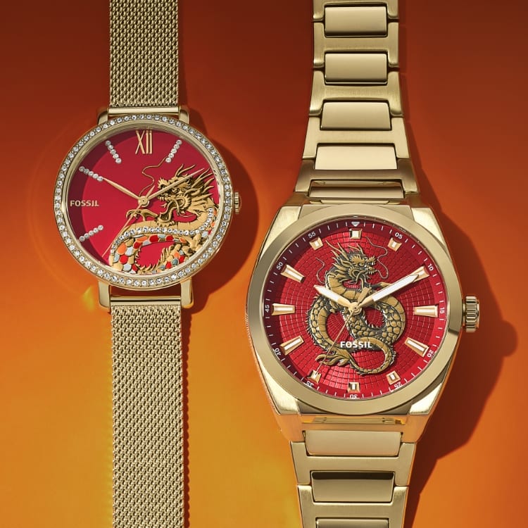 Fossil Jacqueline Dragonsteel Limited Edition Red Dial Gold Mesh Strap Watch for Women - ES5316 Buy Now By Fossil