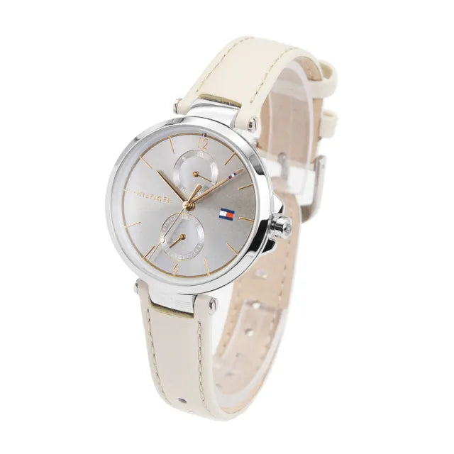 Shop Tommy Hilfiger Angela Silver Dial Cream Leather Strap Watch for Women - 1782123 in USA