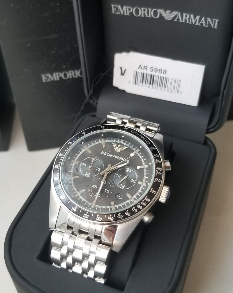 Emporio Armani Tazio Chronograph Black Dial Silver Steel Strap Watch For Men - AR5988 Buy Now By Emporio Armani