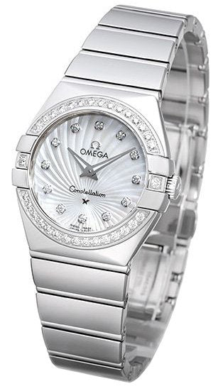 Shop Omega Constellation Quartz Diamonds Silver Dial Silver Steel Strap Watch for Women - 123.15.27.60.55.004 in USA