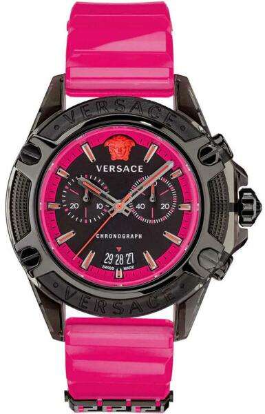 Versace Icon Active Chronograph Black Dial Pink Rubber Strap Watch For Men - VEZ700221