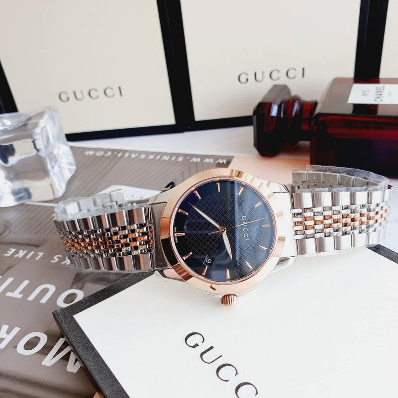 Shop Gucci G Timeless Black Dial Two Tone Steel Strap Watch For Men - YA126410 in USA