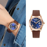 Guess Connoisseur Blue Dial Brown Leather Strap Watch For Men - GW0353G2 Buy Now By Guess