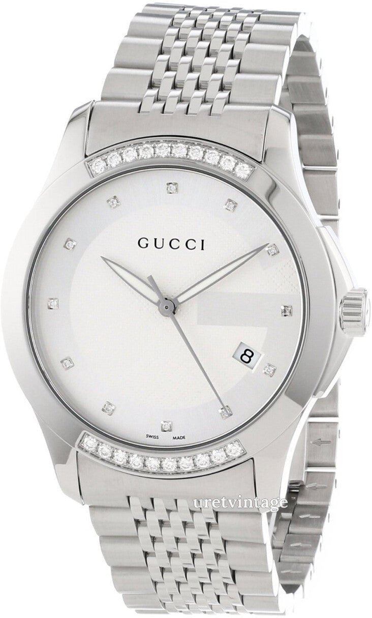 Gucci G Timeless Diamonds Silver Dial Silver Steel Strap Watch For Men - YA126407 Buy Now By Gucci
