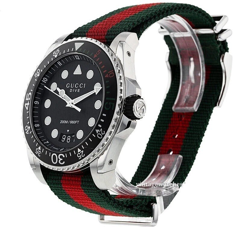 Shop Gucci Dive Black Dial Red & Green Nylon Strap Watch For Men - YA136209 in USA