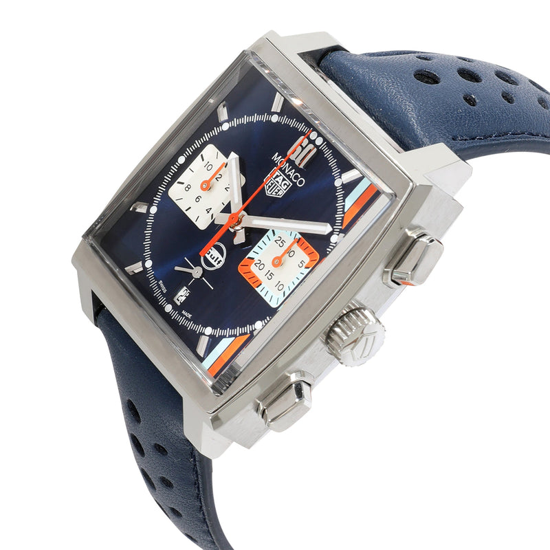 Tag Heuer Monaco Gulf Automatic Chronograph Blue Dial Blue Leather Strap Watch for Men - CBL2115.FC6494 Buy Now By Tag Heuer